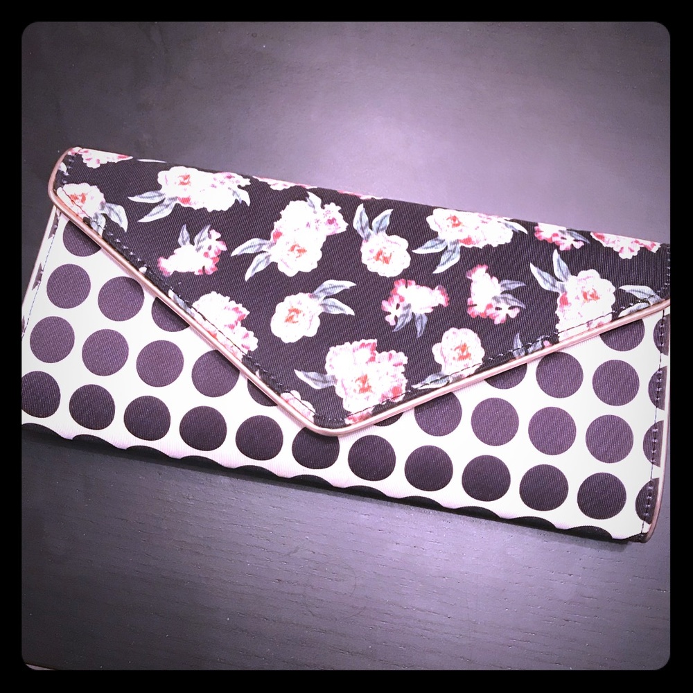 Pink & Black Floral/Polka Dot Clutch, Aldo